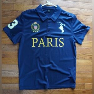 Blue Polo Shirt with Yellow Paris Logo